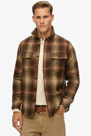 Superdry Mannen Wollen Geruit Overshirt met Fleece Voering Grootte: Xxl