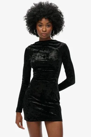 Superdry Vrouwen Fluwelen Mini-jurk met Lange Mouwen Grootte: 34