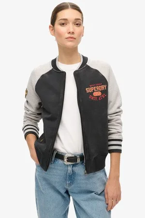 Superdry Vrouwen Jersey College-bomberjack met Grafische Tekst Grootte: 42