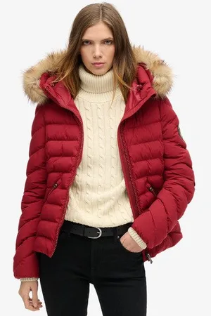 Superdry Vrouwen Gewatteerde Fuji-jas met Capuchon van Imitatiebont Grootte: 36