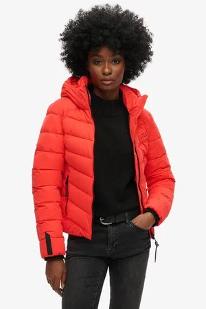Superdry Vrouwen Gewatteerd Jack van Microvezel met Capuchon Grootte: 34