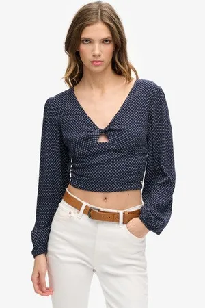 Superdry Vrouwen Geweven Kort Topje met Lange Mouwen Grootte: 36