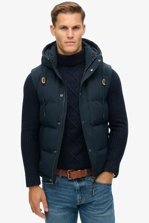 Superdry Mannen Everest Pufferbodywarmer met Capuchon Grootte: L