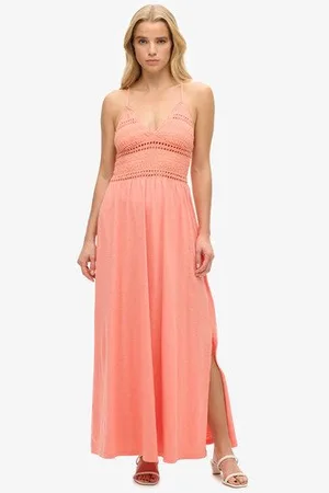 Superdry Vrouwen Jersey Maxi-jurk met Kant Grootte: 42
