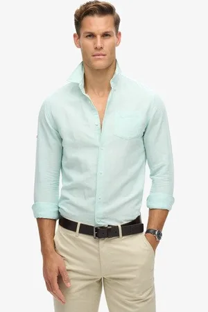 Superdry Mannen Linnen Studios Buttondown Overhemd van Biologisch Katoen Grootte: L