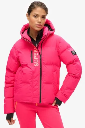 Superdry Sport Wijdvallende Ski Pufferjas met Capuchon Grootte: 38