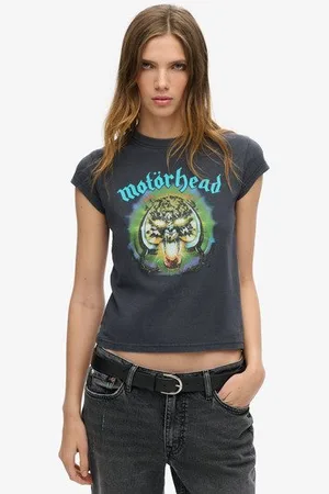 Superdry Vrouwen Motörhead x T-shirt met Kapmouwen Grootte: 42