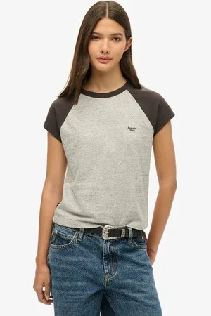 Superdry Vrouwen Essential Logo T-shirt van Biologisch Katoen met Raglanmouwen Grootte: 42