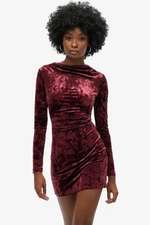 Superdry Vrouwen Fluwelen Mini-jurk met Lange Mouwen Grootte: 40