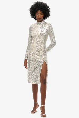 Superdry Vrouwen Midi-jurk met Open rug en Lange Mouwen Grootte: 42