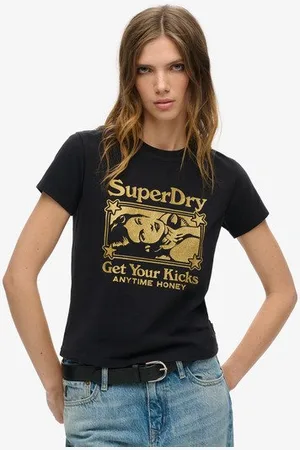 Superdry Vrouwen Pop Archive Super T-shirt met Aansluitende Pasvorm Grootte: 40