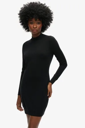 Superdry Vrouwen Gebreide Mernio Jurk met Lange Mouwen Grootte: 42