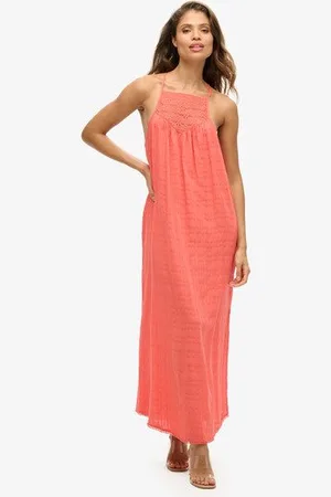 Superdry Vrouwen Lace Halter Maxistrandjurk Grootte: 40