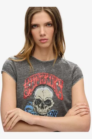 Superdry Vrouwen Biker Rock T-shirt met Print Grootte: 38