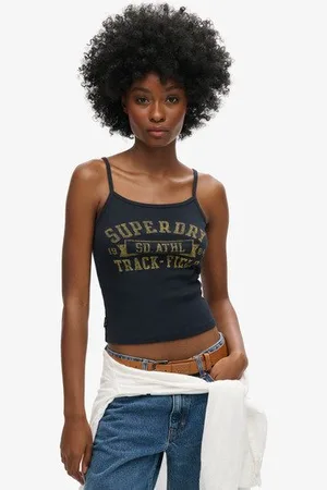 Superdry Vrouwen Athletic College Geribde Camitop met Grafische Print Grootte: 10-12