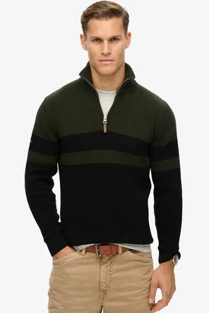 Superdry Mannen Classics Trui van Katoen met Halve Rits en Strepen Grootte: M