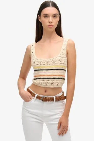 Superdry Vrouwen Kort Gehaakt Hemdtopje met Vetersluiting Grootte: 42