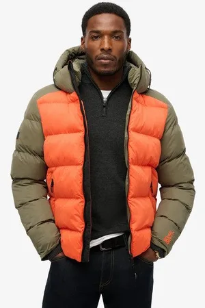 Superdry Mannen Sports Pufferjas met Kleurvlakken en Capuchon Grootte: S