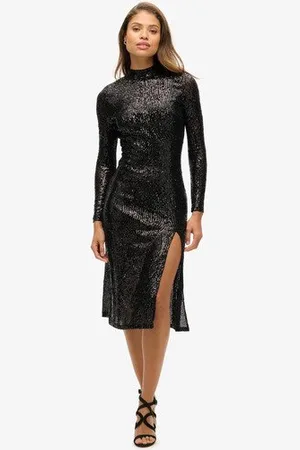 Superdry Vrouwen Midi-jurk met Pailletten en Blote rug Grootte: 40