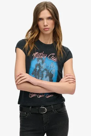 Superdry Vrouwen Mötley Crue T-shirt met Kapmouwen Grootte: 38