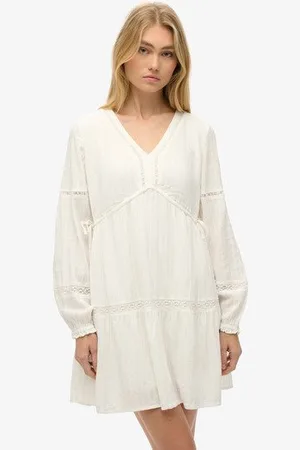 Superdry Vrouwen Ibiza Gelaagde Mini-jurk met Lange Mouwen Grootte: 36