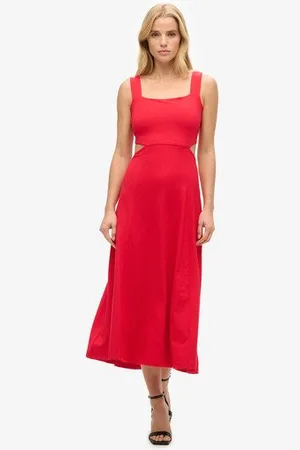Superdry Vrouwen Jersey Midi-jurk met Uitsnijding Grootte: 44