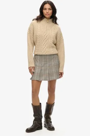 Vrouwen Vintage Tweed Minirok met Plooien Grootte: 42