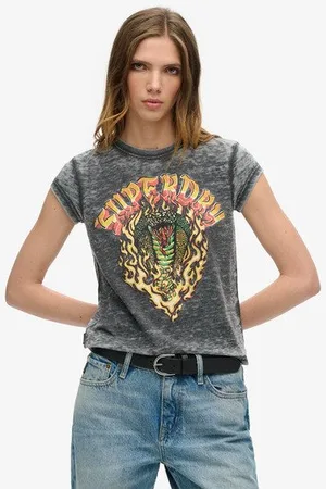Superdry Vrouwen Biker Rock T-shirt met Print Grootte: 40