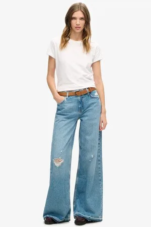Superdry Vrouwen Jeans met Uitlopende Pijpen en Onafgewerkte Zoom Grootte: 34/32