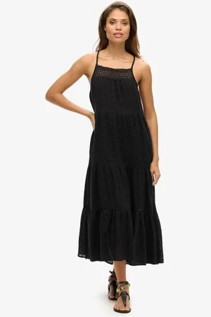 Superdry Vrouwen Vintage Cami Maxi-jurk met Kant Grootte: 40