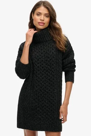 Superdry Vrouwen Kabeltrui-jurk met Rolkraag Grootte: 42