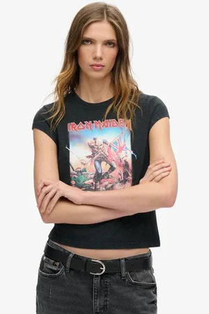 Superdry Vrouwen Iron Maiden x T-shirt met Kapmouwen Grootte: 38