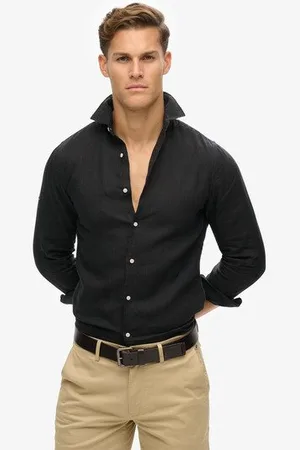 Superdry Mannen Casual Linnen Overhemd met Lange Mouwen Grootte: L
