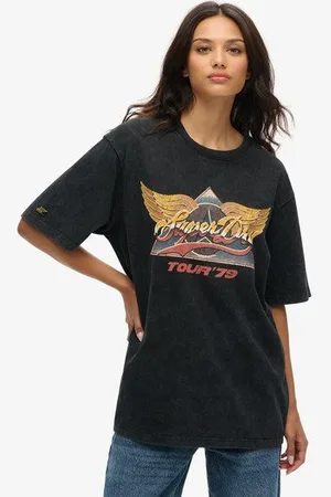 Superdry Vrouwen Oversized 70s Rockband T-shirt met Grafische Print Grootte: XL