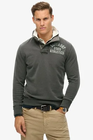 Superdry Mannen Vintage Athletic Sweatshirt met Halve Knoopsluiting Grootte: Xxl