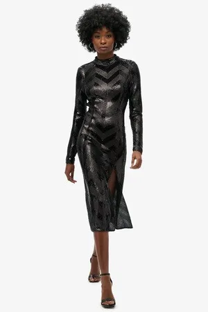 Superdry Vrouwen Chevron Midi-jurk met Open rug Grootte: 36