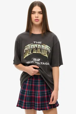Superdry Vrouwen Oversized 70s Rockband T-shirt met Grafische Print Grootte: L