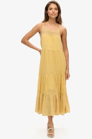 Superdry Vrouwen Vintage Cami Maxi-jurk met Kant Grootte: 42
