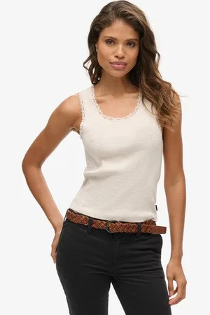 Superdry Vrouwen Athletic Essentials Vintage Hemdtopje met Kanten Rand Grootte: S/M
