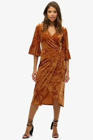 Superdry Vrouwen Fluwelen Midi-jurk met Korte Mouwen Grootte: 42