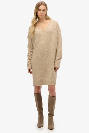 Superdry Vrouwen Oversized Trui-jurk met V-hals Grootte: 44