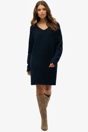 Superdry Vrouwen Oversized Trui-jurk met V-hals Grootte: 38