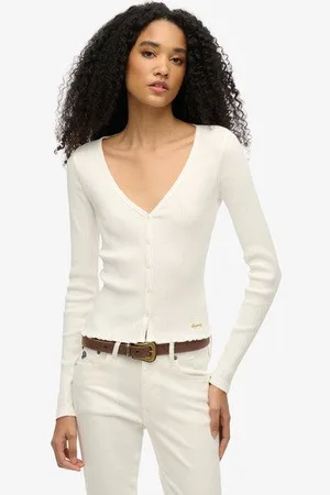 Superdry Vrouwen Essential top met Knopen en Lange Mouwen Grootte: 44