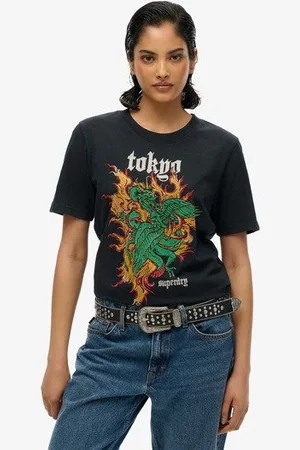 Superdry Vrouwen Neo Trad Tattoo T-shirt met Relaxte Pasvorm Grootte: 38