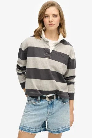 Superdry Vrouwen Athletic Essentials Rugbyshirt met Strepen Grootte: 36