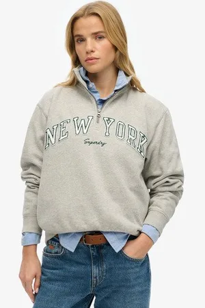 Superdry Vrouwen Athletic Essentials Sweatshirt met Applicatie en Halve Rits Grootte: 36