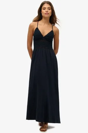 Superdry Vrouwen Jersey Maxi-jurk met Kant Grootte: 40
