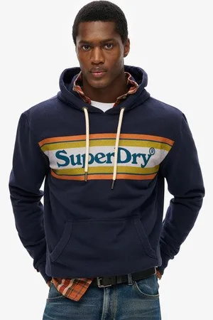 Superdry Mannen Gestreepte Relaxte Hoodie met Venue-logo Grootte: M