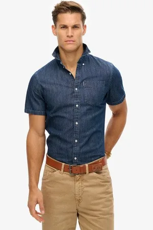 Superdry Mannen Essential Denim Overhemd met Korte Mouwen Grootte: XL