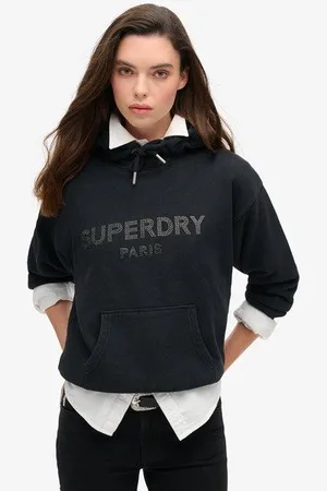 Superdry Vrouwen Sport Luxe Hoodie met Losse Pasvorm Grootte: 36